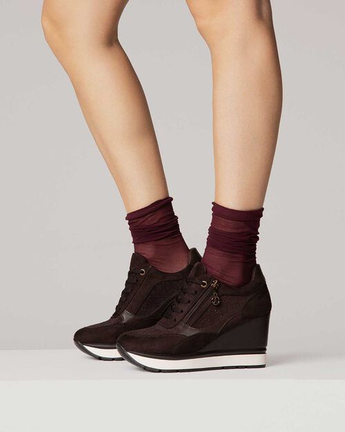 Sneakers marr&oacute;n oscuro con cu&ntilde;a 8,5 cm, DK BROWN