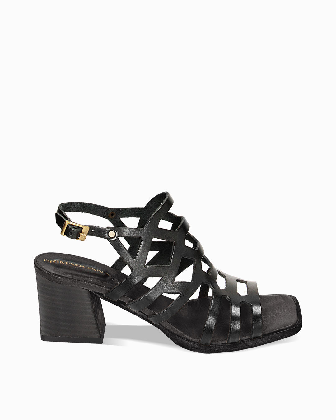 Sandalo donna nero in vacchetta, tacco largo 7,5 cm