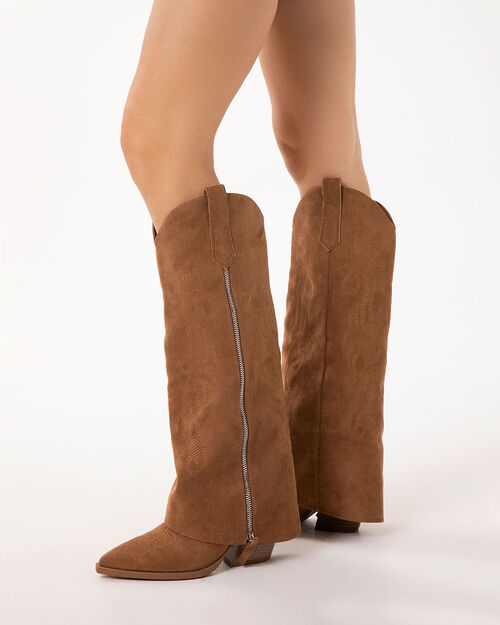 Botas texanas camel tac&oacute;n 8 cm, CAMEL