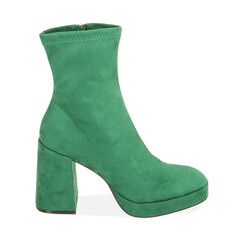 Ankle boots platform verdi in microfibra, tacco 9,5 cm , Primadonna, 204900808MFVERD036, 001a