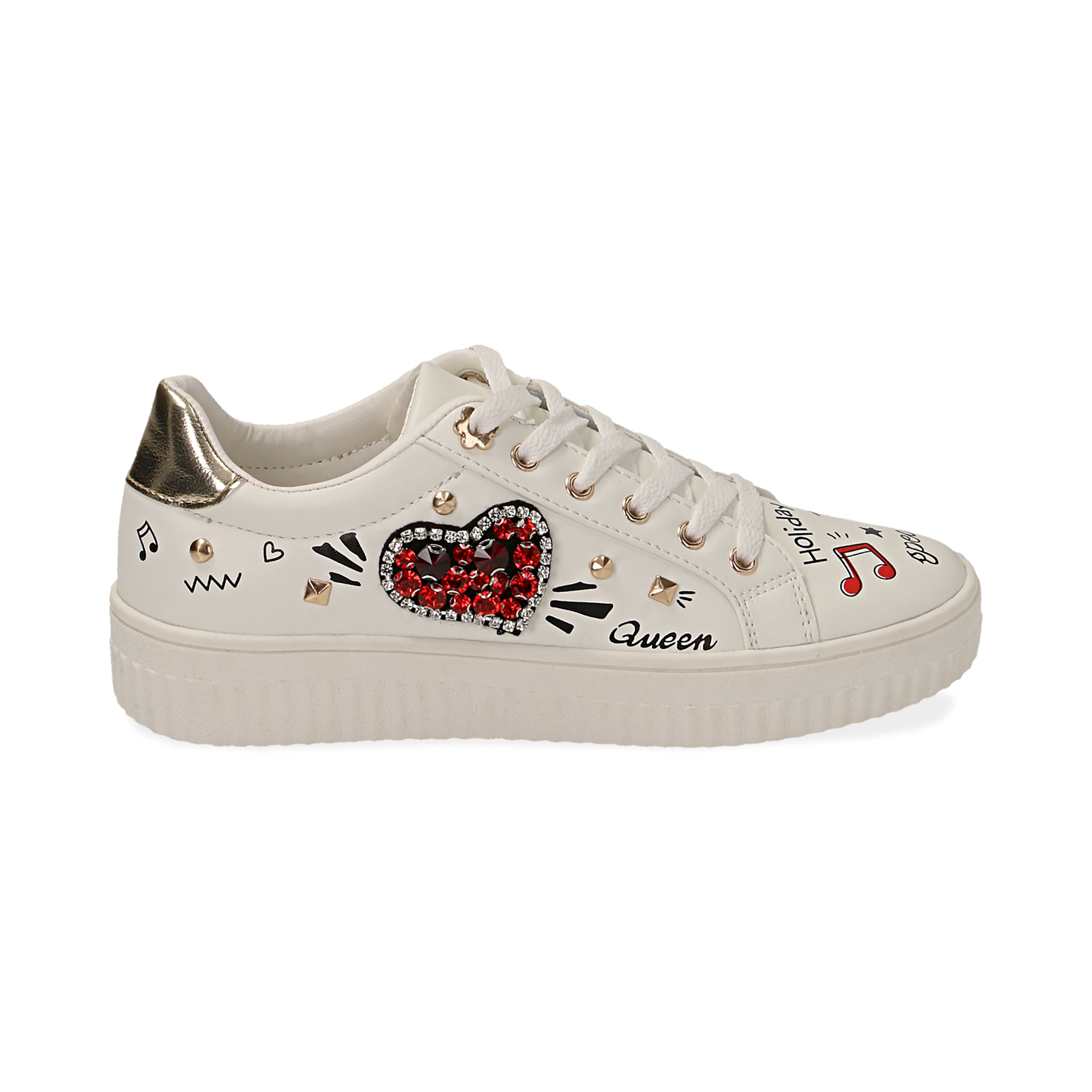 Sneakers bianche in eco-pelle con pietre e stampe cartoon | Primadonna  Collection
