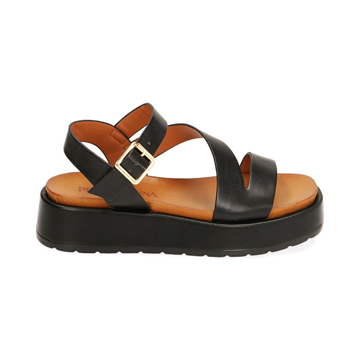 Sandali donna neri zeppa 4 cm Primadonna Collection