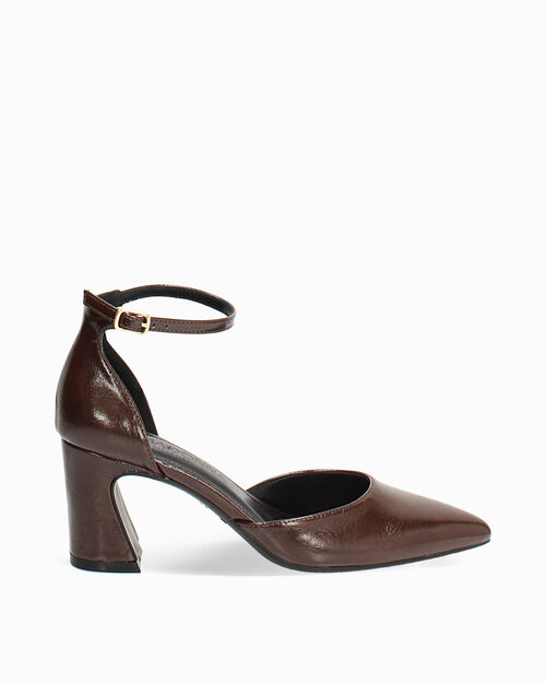 Zapato de sal&oacute;n marr&oacute;n brillante con tac&oacute;n de 7,2 cm, BROWN