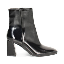 Tronchetti noirs en cuir verni avec talon de 7,5 cm, Primadonna, 264943781NPNERO035, 001a