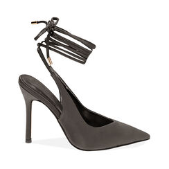 Slingback en satin noir, talon 11 cm , 192186112RSNERO036, 001a