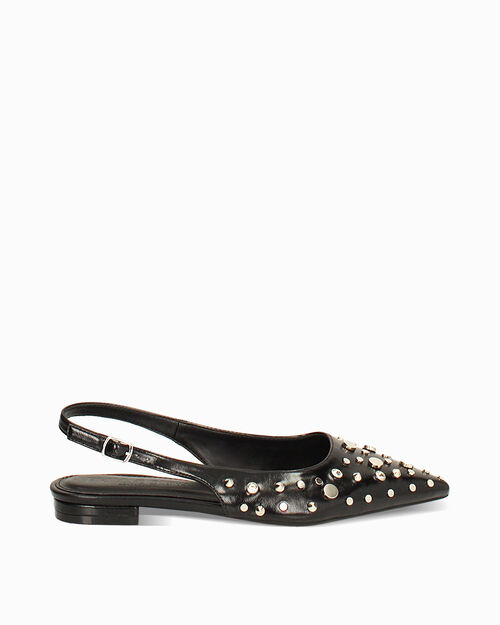 Ballerine &agrave; bride arri&egrave;re noire avec clous brillants, BLACK