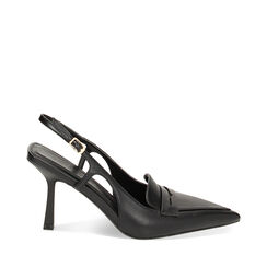 Mocassino slingback nero, tacco 8,5 cm, Primadonna, 232161250EPNERO035, 001a