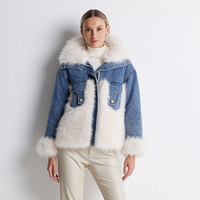 Cappotto jeans con pelliccia hotsell