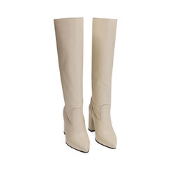 Botas crema de piel, tacón de 9 cm., Primadonna, 19L601651PEPANN036, 002 preview