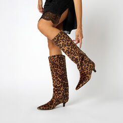 Stivali leopardati in cavallino con tacco 4,3 cm, Primadonna, 264959501CVLEOP035, 002a