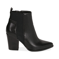 Camperos neri in eco-pelle, effetto snake, tacco 8 cm ,