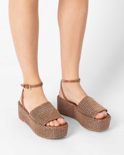 Zeppe donna cognac in raffia, 
