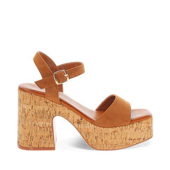 Sandali con plateau donna cognac in microfibra, Primadonna, 254990703MFCOGN040, 001a