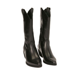 Camperos noires en cuir, talon 5,5 cm , Primadonna, 19B810813PENERO035, 002a