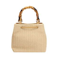 Borsa a mano donna beige in raffia con manico in osso, Primadonna, 255700534RFBEIGUNI, 004 preview