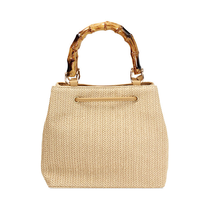 Borsa a mano donna beige in raffia con manico in osso Primadonna