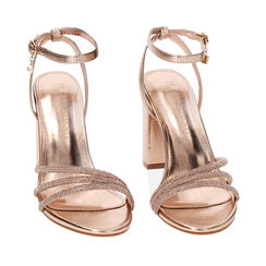 Sandalias con tacón rosa-dorado en laminado con piedras, Primadonna, 232712111LPRAOR036, 002a
