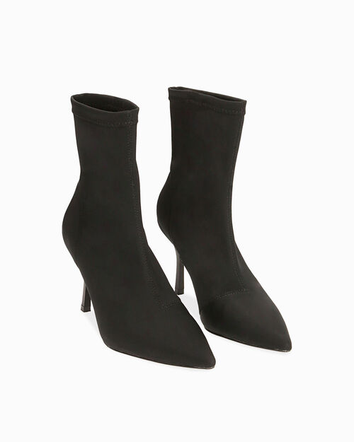 Tronchetti neri in tessuto elasticizzato, tacco 7 cm, BLACK