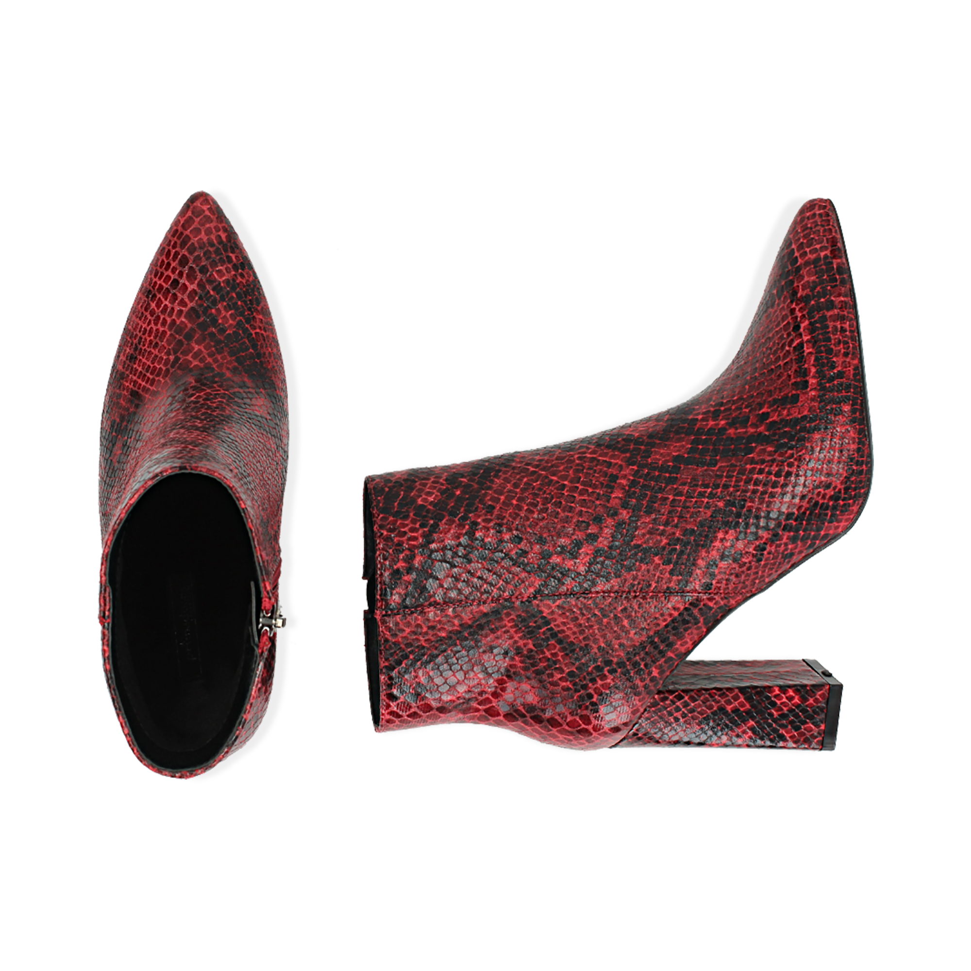 Ankle boots rossi in eco-pelle stampa pitone, tacco 9,5 cm | Primadonna  Collection
