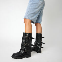 Stivali biker neri con fibbie, Primadonna, 260620501LANERO035, 002a