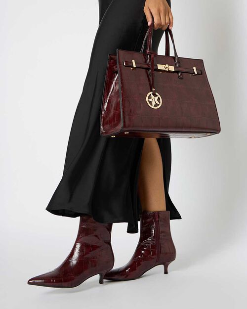 WOMEN SHOES DEMI-BOOT SYNTHETIC-CROCO BO, BURGUNDY