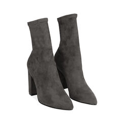 Ankle boots gris en microfibre, talon 9 cm , Soldés, 183026535MFGRIG036, 002a