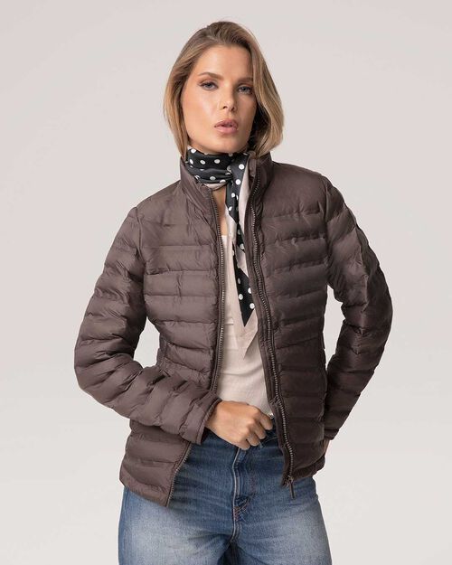 Doudoune marron avec finition brillante, BROWN