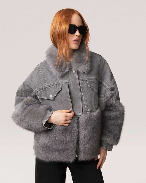 Giubbino in pelo sintetico jeans oversize, JEANS