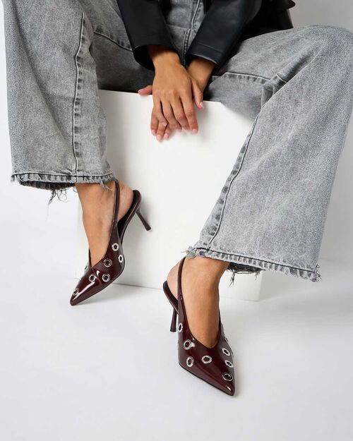 WOMEN SHOES CHANEL SYNTHETIC GLOSSY BORD, BURGUNDY