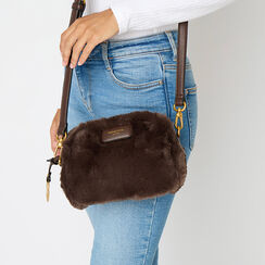 Borsa a tracolla in faux fur testa di moro, Primadonna, 265700565FUMOROUNI, 002a
