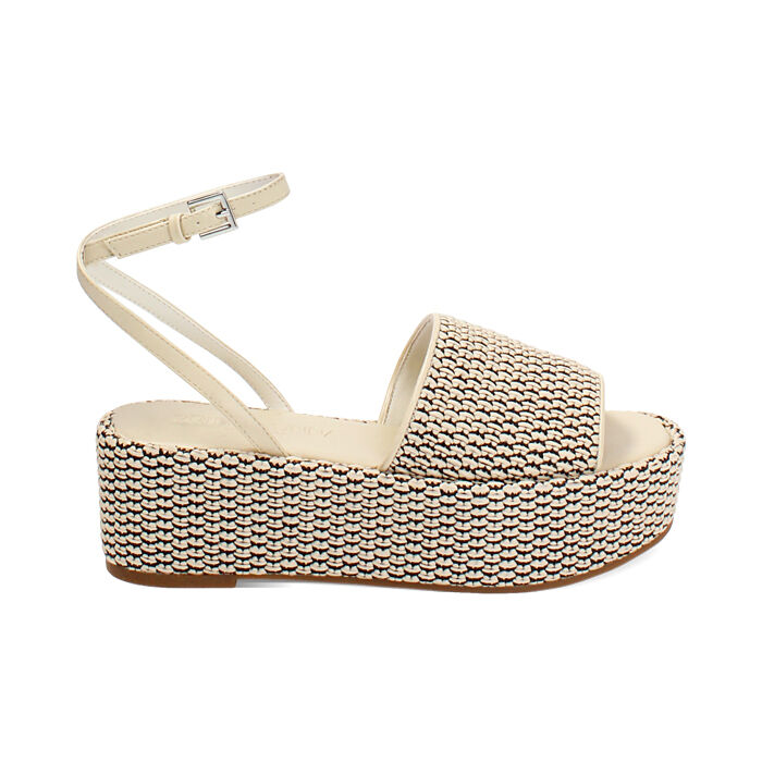 Compensées femme crème noires en raphia, Primadonna, 25M761693RFPANE035