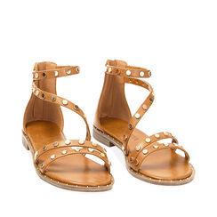Sandali bassi cognac con borchie, Ultime occasioni, 234922854EPCOGN035, 002a