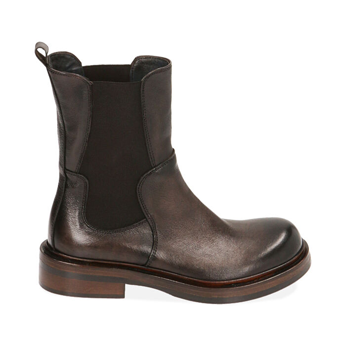 Chelsea boots testa di moro in pelle, tacco 3,5 cm , Primadonna, 205317307PEMORO035