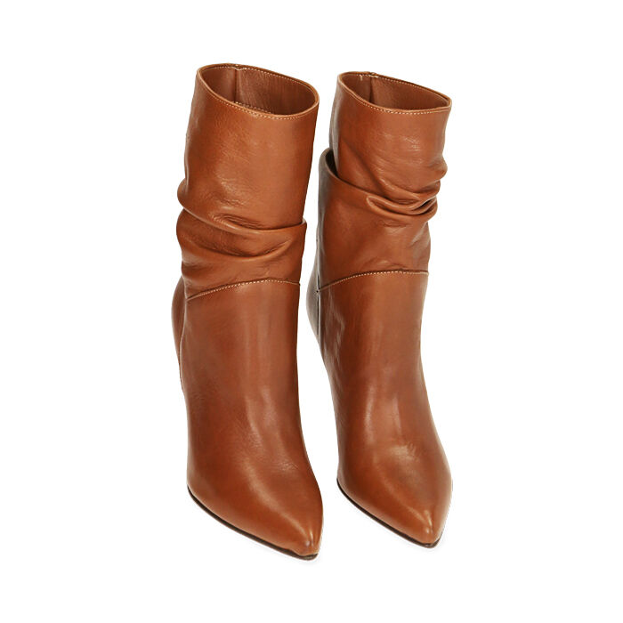 Botines mujer coñac en piel, tacon 10 cm Primadonna Collection