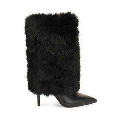 Bottines noires en fourrure synthétique avec talon de 10,7 cm, Primadonna, 262102088FUNERO035, 001a