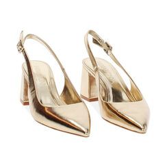 Décolleté slingback donna dorate, tacco largo 6,5 cm, Primadonna, 252121506LMOROG035, 003 preview