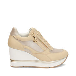 Sneakers beige con tacco 8 cm, Scarpe, 272811615EPBEIG035, 001a