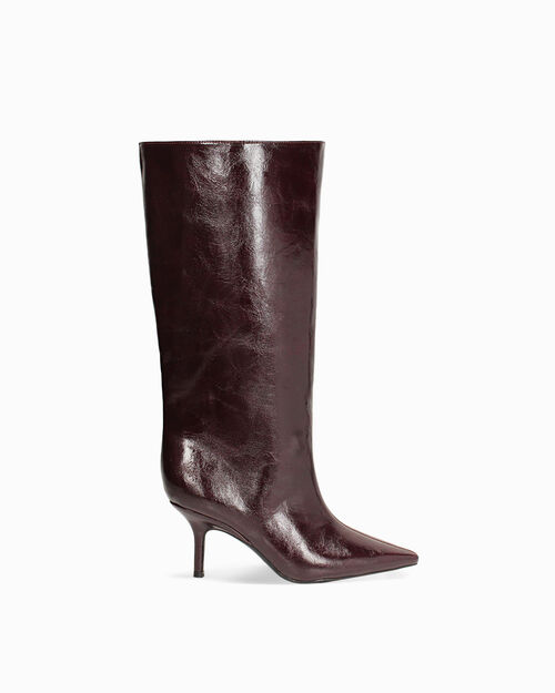 Stivali bordeaux lucidi tacco 7,5 cm, BURGUNDY