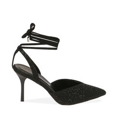 Slingback noires en lycra, talon 8,5 cm , 192162820LYNERO037, 001a