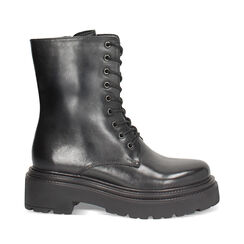 Bottines à lacets noires en cuir véritable avec semelle en caoutchouc, Primadonna, 26N565054PENERO035, 001a
