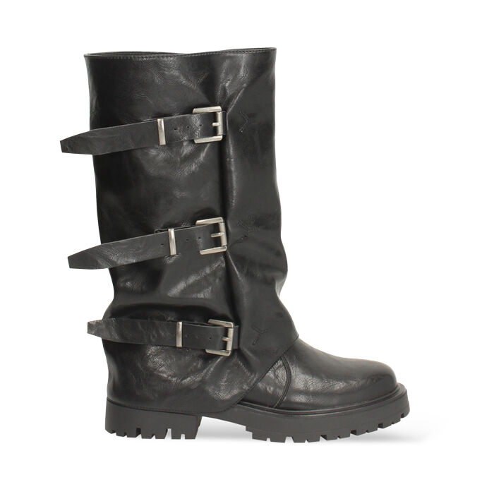 Stivali biker neri con fibbie, Primadonna, 260620501LANERO036