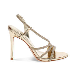 Sandalo donna dorato in laminato con strass, tacco 10,5 cm, Primadonna, 252140344LPOROG035, 001 preview