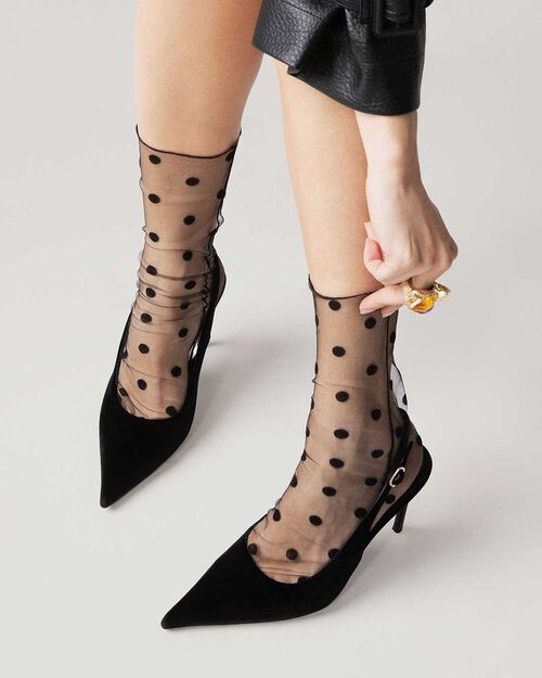 D&eacute;collet&eacute;s slingback noires Velours talon 9,5 cm, BLACK