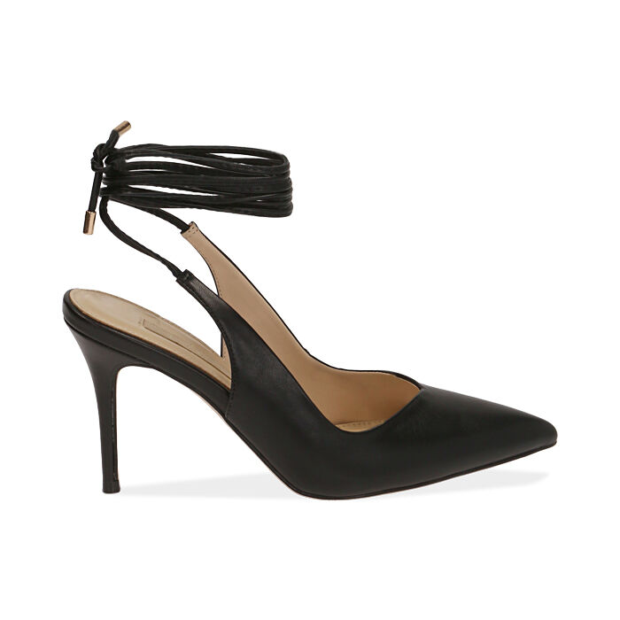 Slingback lace-up nere, tacco 9 cm | Primadonna Collection