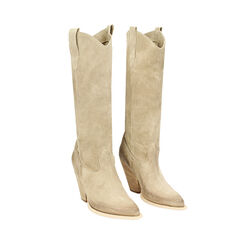 Stivali texani in camoscio beige, tacco 10 cm, Primadonna, 23L615018CMBEIG036, 002 preview