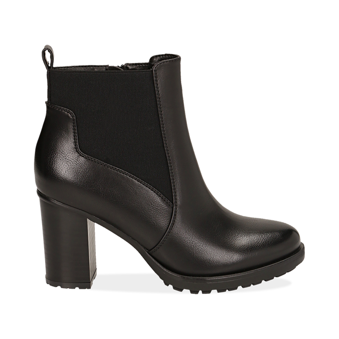 Chelsea boots neri in eco-pelle, tacco 8,5 cm , Scarpe, 143066110EPNERO035