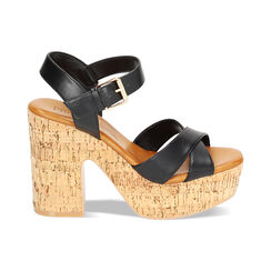 Sandalo donna con plateau in sughero nero, Primadonna, 254934301EPNERO035, 001 preview