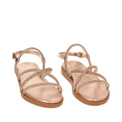 Sandales plates rose-or en laminé avec pierres, Primadonna, 232734210LPRAOR035, 002a