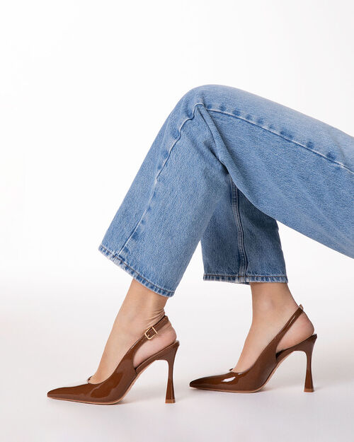 D&eacute;collet&eacute; marroni tacco 9.5 cm, BROWN
