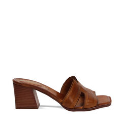 Mules open toe cognac in pelle tacco 7 cm, Primadonna, 277253416PECOGN035, 001a